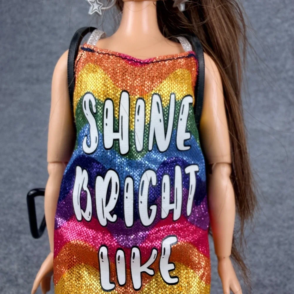 2018 Barbie Fashionistas Doll Rainbow Dress Shine Bright Like the Stars Backpack